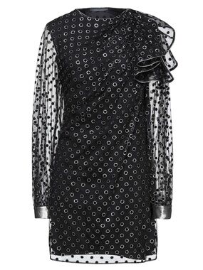 Alberta Ferretti Black and Silver Metallic Ruffle-Shoulder Mini Dress